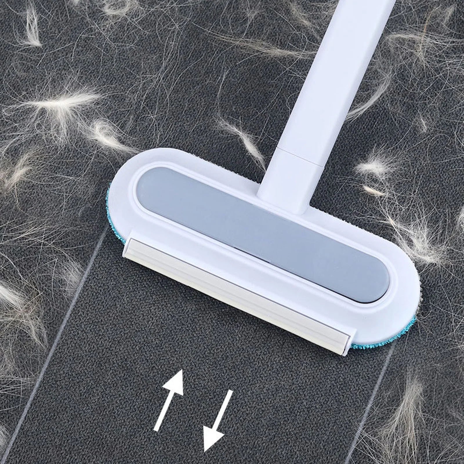 4-In-1 Pet Hair Remover with 17" Extra Long Handle, Cat & Dog Hair Removal Tool for Furniture, Carpet, Clothes, Bedding, Car Seats, Tile & Hardwood Floors - Reusable & Washable